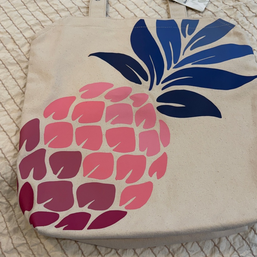 Tommy Bahama Canvas Tote Bag with Pink Pineapple Print NWT - Picture 3 of 4